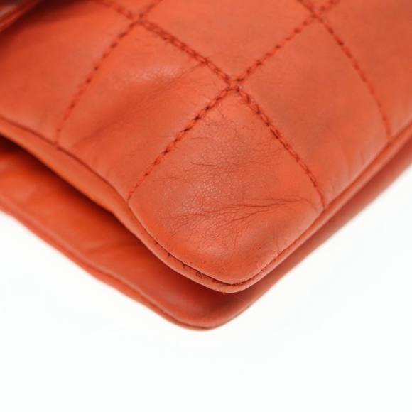CHANEL Choco Bar Clutch Bag Lamb Skin Orange CC Auth bs16924 - Picture 14 of 16